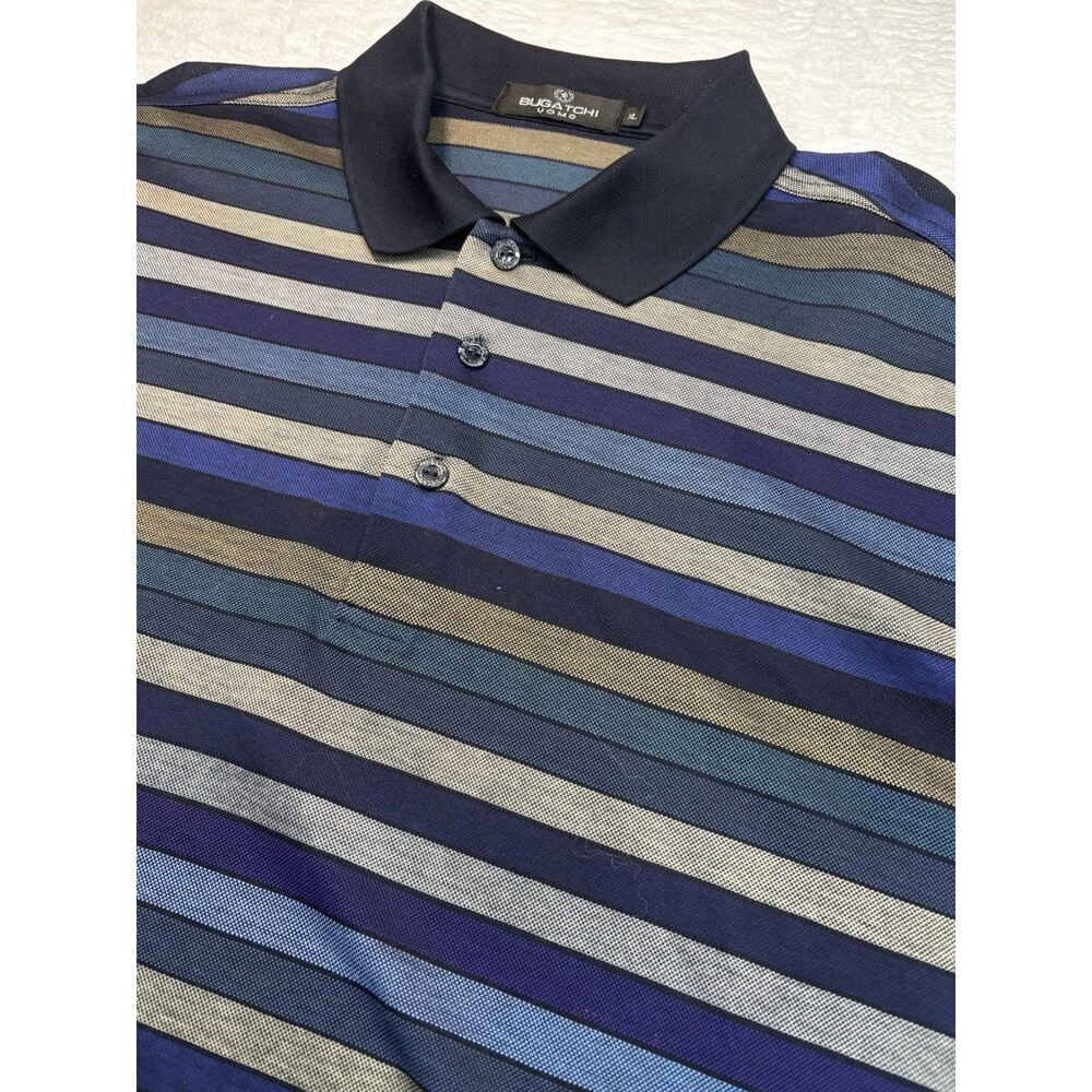 Bugatchi Uomo Luxury Polo Shirt Men's XL Blue Stripes Mercerized Cotton Golf